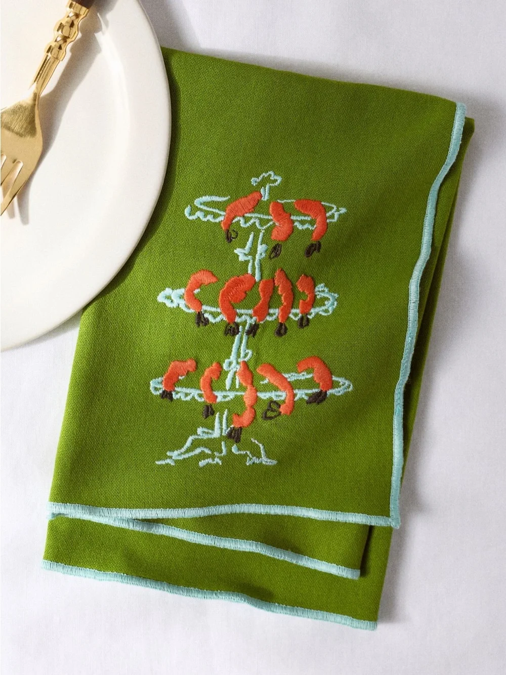 NWT Anthropologie Phthalo Ruth Cotton Napkins, Set of 2 in Green